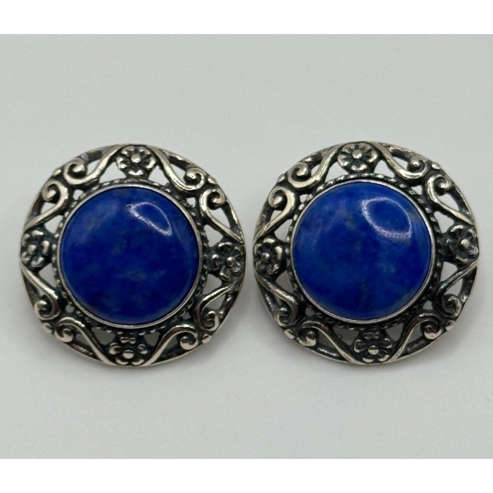 Carolyn Pollack Relios Sterling Silver Floral Round‎ Blue Lapis Round Earrings
